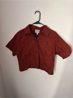 Future Collective Reese Blutstein Eyelet Crop Shirt Rust